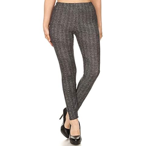 NioBe Clothing Women's High Waist Ultra Soft Plus Size Fashion Leggings 40+ Designs (One Size, Grey Chevron) Cover