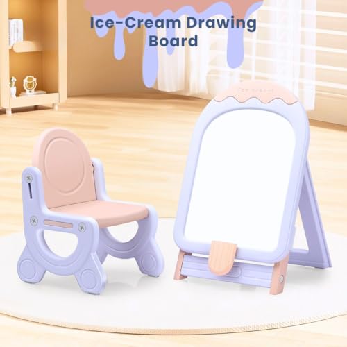 Image of Little Olive Kids Chair and Drawing Board with Easel Plastic Activity Table | Creative Learning Station for Toddlers | Pastel Purple | DIY Assembly