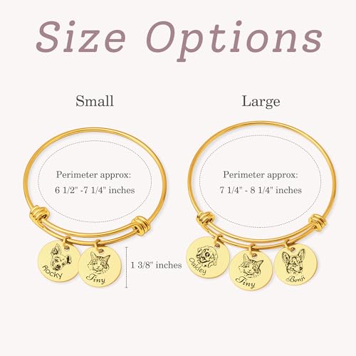Anavia 1/2/3/4 Disc Pet Portrait Bangle Bracelet, Personalized Pet Memorial Expandable Charm Bracelet Jewelry Gift, Customized Round Disc Photo Engraved Dog Cat Bracelet for Animal Lovers3