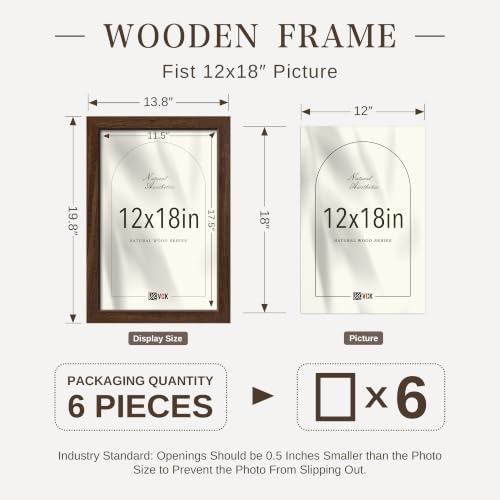 Image of VCK 12x18 Frames Set of 6, Elegant Brown Wood Picture Frame | 1.1in Wide Border, Wall Hanging, HD Plexiglass, Multi-Directional Display Poster, Artwork, Prints, Gallery Wall, Home Decor