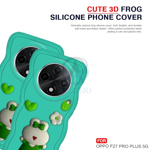 Image of AESTMO Back Case Cover for Oppo F27 Pro Plus 5G | 3D Cute Fun Cartoon Characters | Anti Slip Grip Cute Wave Curly Frame Shape | Full Body Protection Back Cover for Oppo F27 Pro Plus 5G | (Mint Green)
