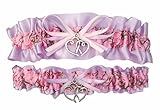 Pink Camouflage Lavender Satin Wedding Bridal Garter Set - Double Heart Charm