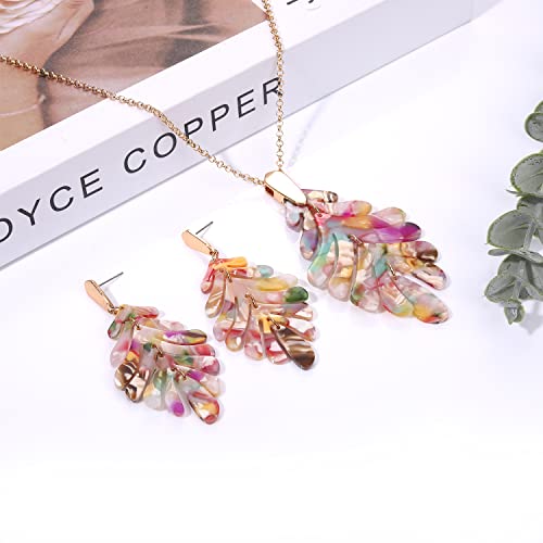 Leaf Earrings Necklace Acrylic Lightweight Floral White Leaf Drop Dangle Earrings Long Chain Leaf Pendant Necklace Summer Vacation Tropical Leaf Earring Necklace Jewelry Set For Women Girls (Leaf Earrings Necklace) #TOP6