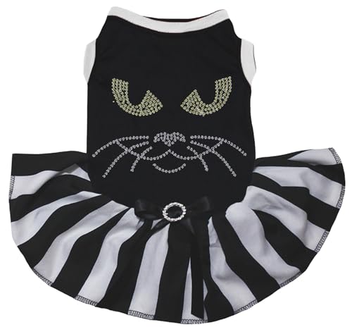 Robe pour chien grand format noir à rayures et strass chat chic - 2