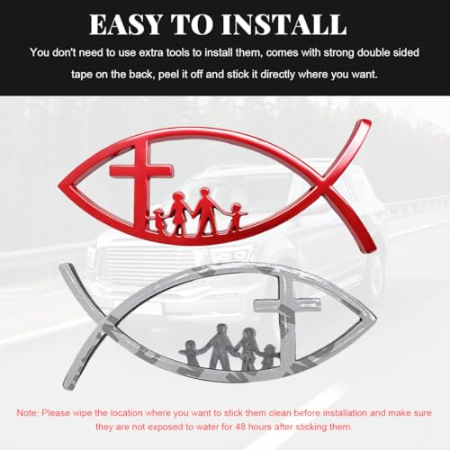 Image of DXNQ 2PCS Jesus Fish Decal Sticker, 3D Car Decal Jesus Christian Fish Symbol Chrome Emblem, Faith Stickers Religious Metal Badge Auto Decor for Truck Motorcycle Fridge (Red, New)