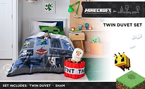 Saturday Park Minecraft Emblematic Twin Duvet Cover & Sham Set - 2 Piece 100% Organic Cotton Duvet Set Features Creeper, Alex & Steve - Gots & Oeko-Tex Certified (Minecraft Official) #TOP1