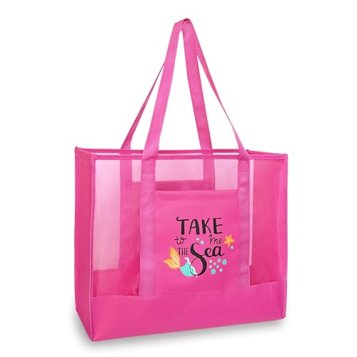 hsmyank Reusable Large Beach Bags With Pockets & Zipper, Lightweight Beach Tote for Poolside, Trip/swim (Rose Red)