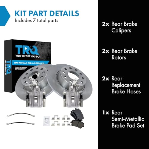 Image of TRQ Rear Brake Pad and Rotor Set Semi Metallic Rotors Calipers Compatible with 2010 Audi A3 A3 Quattro Volkswagen Golf Jetta 2011 GTI