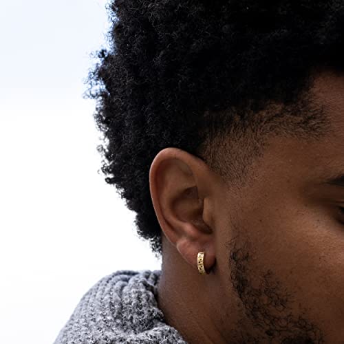 Men's Women's Trendy Small Solid 14K Yellow Gold 925 Sterling Silver Hypoallergenic Unisex Greek Key Pattern Huggie Hoop Earrings Jewelry Gifts for Men Women4