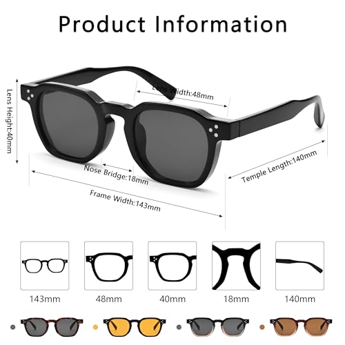Image of Square Sunglasses for Men Women - Retro Chunky Rectangle Frame Sun Glasses Classic Vintage Shades