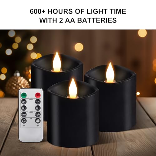 Image of 3x3 Flickering Flameless Candles Set of 3, LED Battery Candles Flickering,with Timer, 3 inch Flameless Candles with Remote,Battery Operated Candles, Holiday Home Decor for,Black