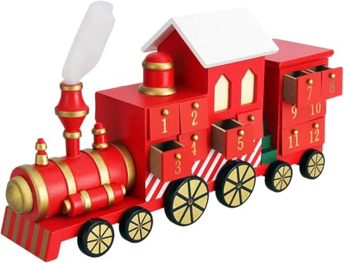 SPIELWERK® Calendario de Adviento Madera Locomotora Trencito 24 Cajoncitos Rellenable Chuches Vacio Reutilizable Adorno Decoración Navidad 2025 Personalizable
