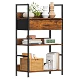 LunarLight オープンシェルフラック 幅60奥行30高さ100cm 3段ラック 収納棚 引き出し付き 引き出し位置調節可能 本棚 整理棚 L字型 アジャスト付き 収納ラック 省スペース スリム おしゃれ 組立簡単 工具不要 耐震転倒防止 (ヴィンテージ, 3段 幅60)