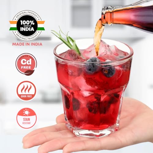 Image of Yera Stylo Glass Tumbler Set of 6 for Kitchen | 260 ml Each | Water | Hot & Cold Drinks | Juice | Cocktail | Milkshake | Smoothie | Perfect for Home | Party | Restaurant | Gifting, Transparent