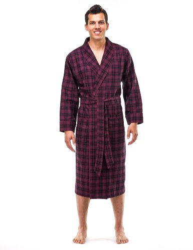 Mens Premium Flannel Robe - [Black/Burgundy Plaid] - Small/Medium #TOP7
