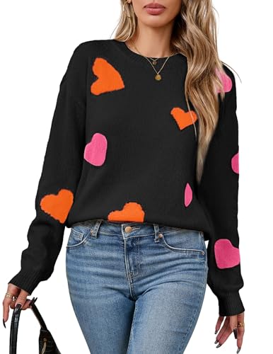 Image of Libsorge Womens Valentine Heart Sweater 2026 Valentines Day Trendy Cute Oversized Long Sleeve Pullover Sweaters