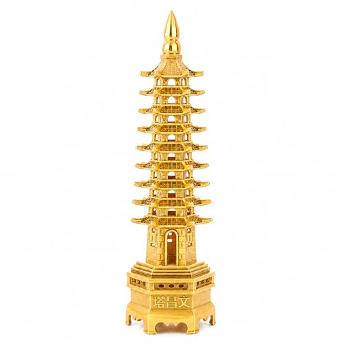 Chiorgone Feng Shui Wenchang Pagoda Statue Tower Decor, Gold Tone