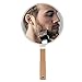 YEAKE Hand Held Mirror with Handle for Makeup,Small Cute Wood Hand Mirror for Shaving with Hole Hanging Single-Sided Portable Travel Vanity Mirror for Men&Women(Round)