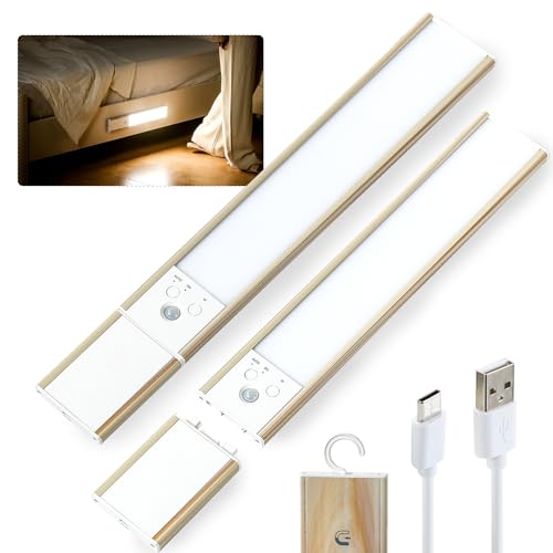 Adiding Under Cabinet Lighting, 64 LEDs Rechargeable Battery Operated Lights, Motion Sensor Magnetic Night Light with 3 Color Temperature, Hidden Hook Wireless for Closet, Wall Mount, 2 Units