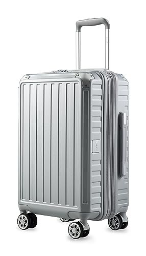 Luggex Carry On Luggage 22X14X9 Airline Approved - Expandable Polycarbonate Hardside Luggage With Spinner Wheels - 4 Metal Corner Hassle-Free Travel (Silver Suitcase) #TOP25