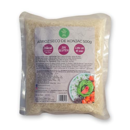 Riso Konjac essiccato The Konjac Shop, senza glutine, 26 kcal per porzione, pronto in 10 minuti, 500 g