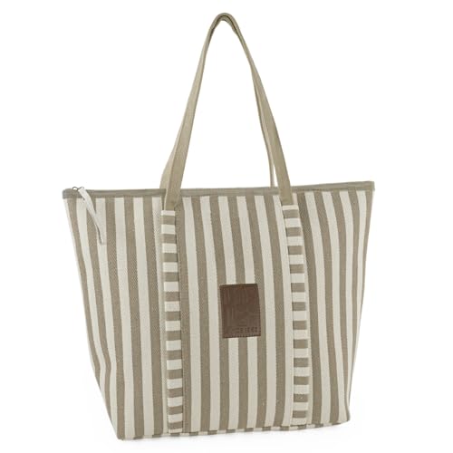 Lois - Bolsa Playa - Bolsas de Playa Grandes - Bolsas de Playa de Marca - Bolsa de Playa con Cemallera - Bolso de Playa de Moda 601803, Beige