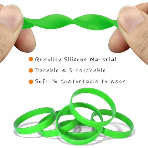 Image of Morcheiong 12 Pieces Silicone Bracelets- Green Color Blank Rubber Wristbands for Adults Teen Party Favors