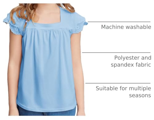 Image of Arshiner Girls Shirts Short Sleeve Square Neck Summer Lace Openwork Pleated Tops Blouse Tunic
