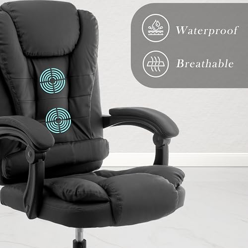 Image of Casa Copenhagen Italia Premium Leatherette Office Chair for Work | Boss Chair, Ergonomic Executive, Luxurious Cushioned Arms & Seat, 2 Point Back Massager, Heavy Duty Metal Base (Black)