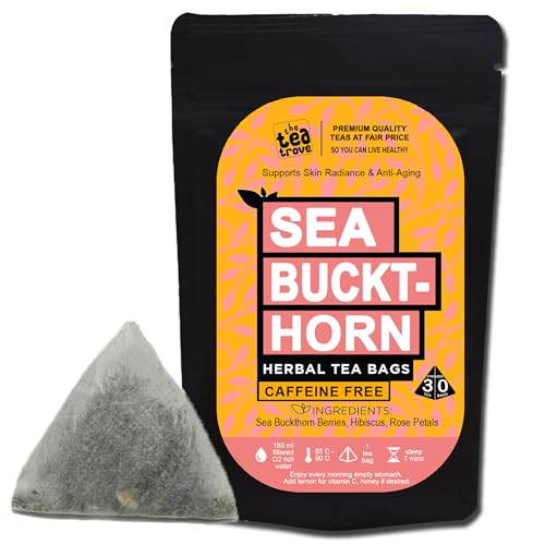 Image of The Tea Trove Sea Buckthorn Berry Tea Bags 30 Count | Seabuckthorn Herbal Blend with Rose Petals and Hibiscus | Sea Buckthorn Leaf Tea | 45g
