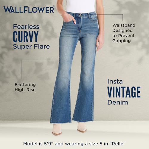 WallFlower Women's Fearless Curvy Super Flare High Rise Insta Vintage Juniors Jeans4