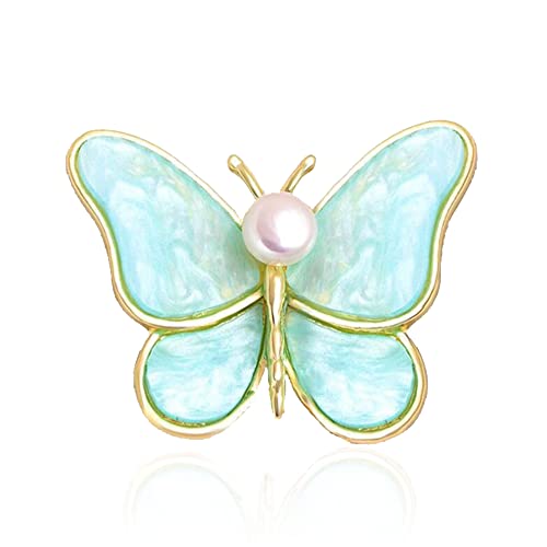 Image of GBAHFY Butterfly Pearl Brooch Gold Elegant Bridal Vintage Style Pins Wedding Banquet Anniversary Brooch for Women (Blue)