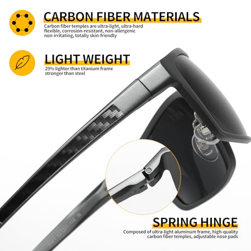 Mens Sunglasses Polarized UV400, Metal Frame for Driving Fishing Sports, Carbon Fiber & Al-Mg Ultralight4