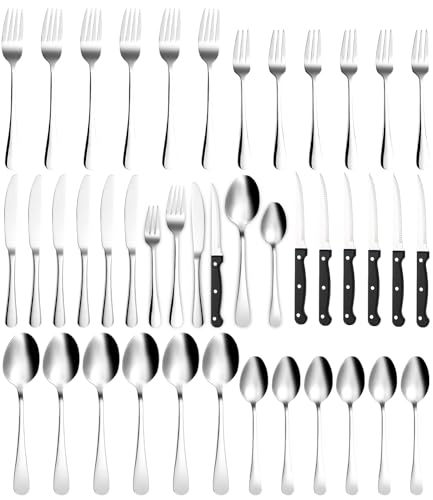 Set Posate 36 Pezzi Nero Acciaio Inox - Per 6 Persone Con Coltello Bistecca, Elegante E Moderno