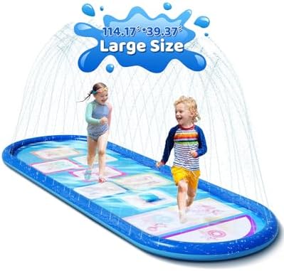 LADER Splash Pad Sprinkler for Playing, Thicken Sprinkler & Splash Water Game Play Mat, 114″ x 39″, Summer Outdoor Backyard Water Toys Gifts, Splash Pad Water Game Toys for Kids 4-8 Age 3+ Boys Girls