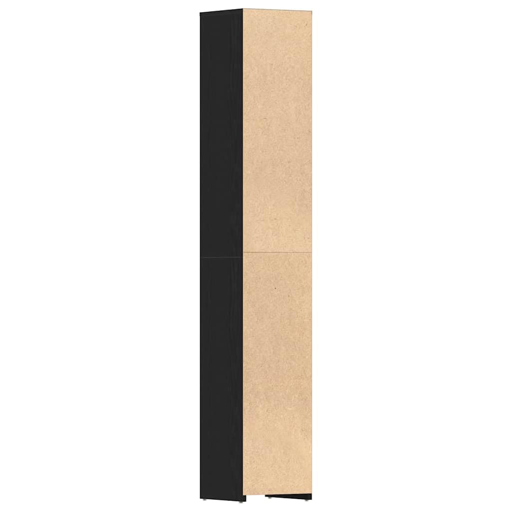 Szafka łazienkowa, czarna, imitacja dębu, 30 x 30 x 183,5 cm, trwały materiał drewnopochodny, praktyczna przestrzeń do przechowywania przyborów łazienkowych, łatwa w utrzymaniu