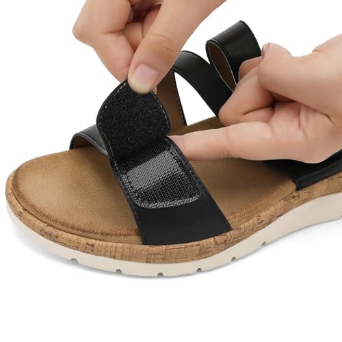 Image of UBFEN Womens Low Wedge Sandals Comfortable Walking Slides with Arch Support | Soft Cushioned Insoles 2 Adjustable Straps Slip On for Summer, Casual, Home, Quick Outings