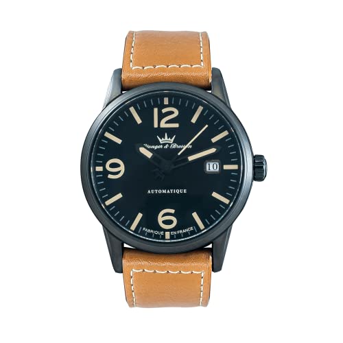 Yonger & Bresson - YBH 8351-08 - X-Trem - Montre Homme - Automatique Analogique - Cadran Noir - Bracelet Cuir Marron