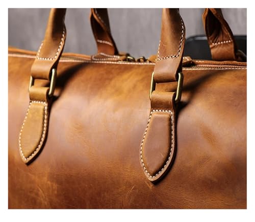 Travel Bag Men's Cowhide Travel Bag Women's Weekend Handbag Large Capacity Vintage Duffle Bag Leather Laptop Bag(Coffee Color)4