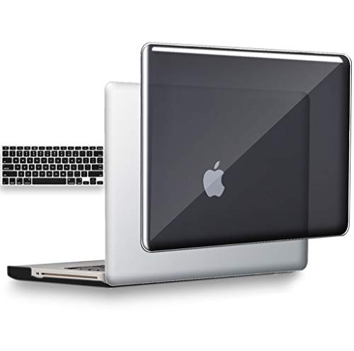 Ueswill Compatible With 2In1 Glossy Crystal Clear Hard Shell Case With Silicone Keyboard Cover For Macbook Pro 15 Inch With Cd-Rom (Non-Retina) (Model A1286)+ Microfibre Cleaning Cloth, Black #TOP17