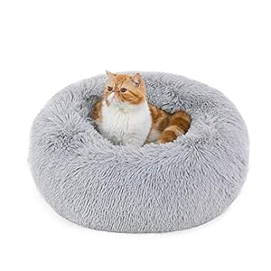 BEDSURE Katzenbett waschbar Flauschiges Hundebett – Katzenschlafplatz für Katzen und kleine Hunde, plüsch Katzenkissen rund Kuschelbett Größe in 50×50 cm, hellgrau