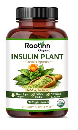Rootinn Organic Insulin Plant Capsules - 2400mg Costus Igneus Leaf Powder with No Binders Fillers & Gluten - Vegan Non GMO Supplements for Women & Men (90 Capsules (Pack of 1))