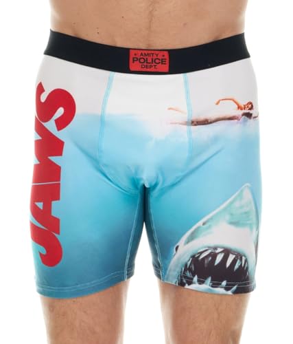 Jaws Mens Boxer Briefs - Breathable Stretch No Fly Mens Underwear Boxers with Contoured Pouch (Sizes: S-XL)