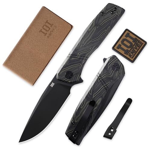 IOI Task Force I51984 Tactical Pocket Knife for Men – 14C28N Black Titanium PVD Folding Blade, Green Gmascus G10 Handle, EDC Knife with Clip, Enhanced Custom LeftSide Clip for Everyday Carry, Camping