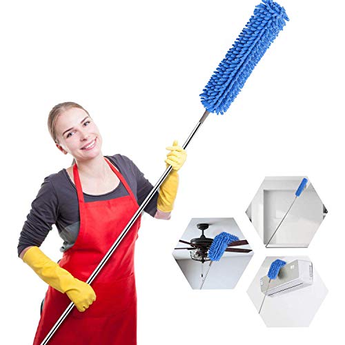 GERUI Plumero de microfibra para limpieza con barra de extensión(30 a 100 pulgadas),flexible,lavable,sin pelusa para limpiar ventilador de techo,muebles,telaraña,coche,ordenador,100 pulgadas(chenilla)