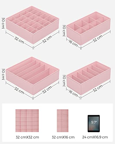 SONGMICS Set di 4 Divisori per Cassetti, Organizzatori per Biancheria Intima Pieghevole, per Reggiseni Mutande Calzini Cravatte, Scatole Portaoggetti in Tessuto per Armadio, Rosa RUS04PK - Immagine 5