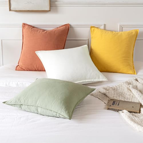 Image of MIULEE Decorative Linen Pillow Covers 18x18 Inch Light Green Boho Farmhouse Neutral Spring Couch Throw Pillows for Bed Pack of 2 Accent Modern Pillowcase Summer Sofa Livingroom Home Decor