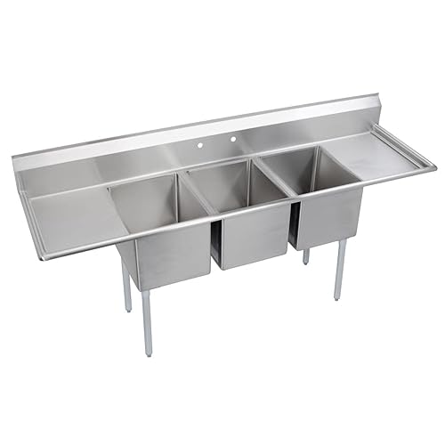 Miniatura 6 de Elkay Foodservice Fregadero de 3 compartimentos, 88 x 25.75 pulgadas OA, altura de trabajo de 36 pulgadas, cuenco de 16 x 20, 12 profundos,