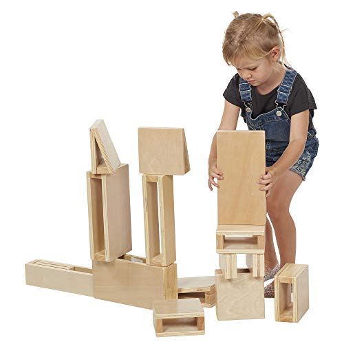 ECR4Kids Junior Hollow Block Play Set, Lightweight Wooden Building Blocks for Kids' Play, Educational Toy with Assorted Shapes, Natural Finish (16 Pieces)