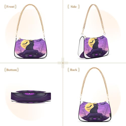 Halloween Cat Shoulder Bag for Women, Handbag with Chain Strap, Soft Purse Tote Bag for Ladies3